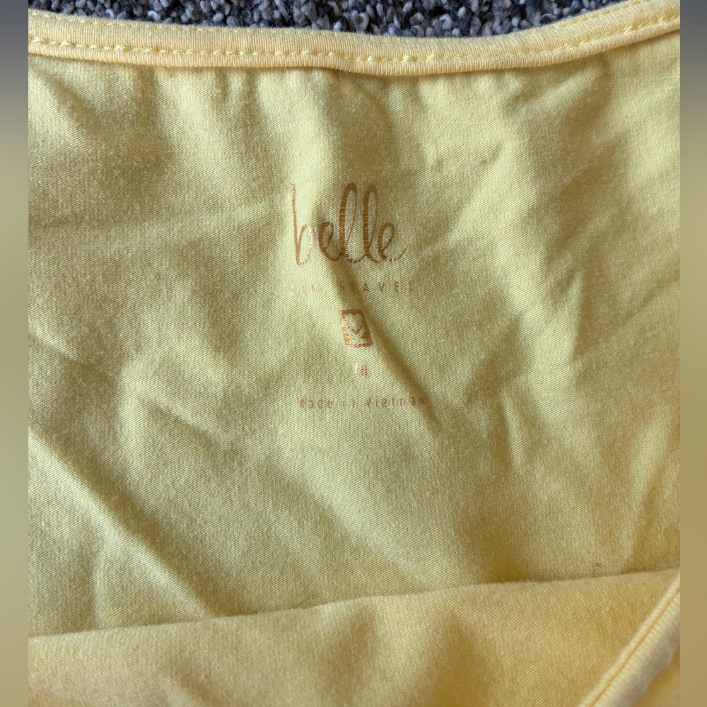 Belle by Kim Gravel Bright Yellow Side Tie Hem Tee, Size Medium - Picture 8 of 15